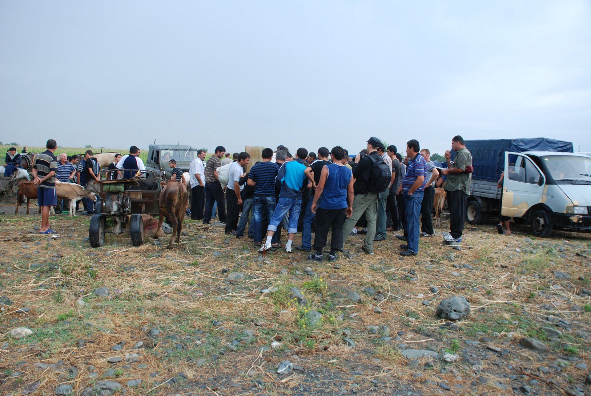 Pona, Georiga, 2011. Performance by Sebastian Bieniek on a Cattle Market. The people who make up the cattle market were encouraged to capture the cattle market on a paintin Pona, Georiga, 2011. Performance by Sebastian Bieniek on a Cattle Market. The people who make up the cattle market were encouraged to capture the cattle market on a paintin