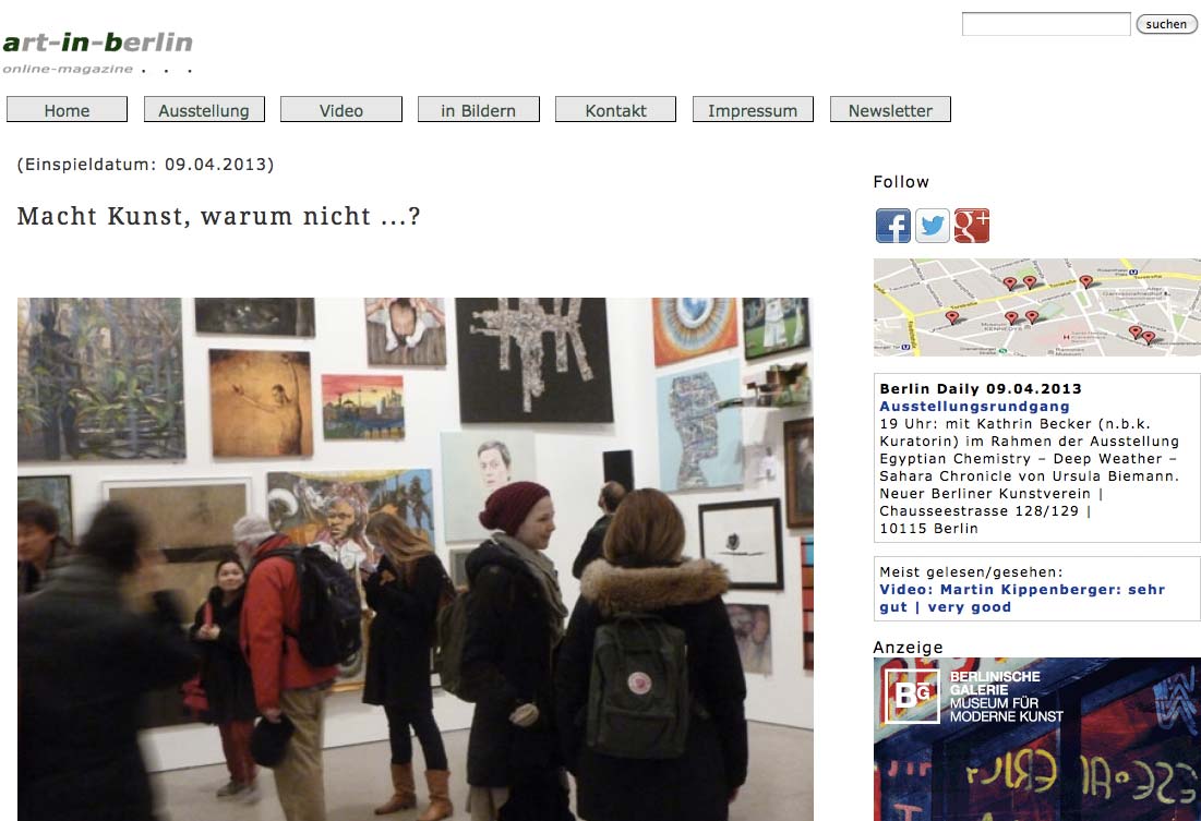 art-in-berlin, 2013 on Sebastian Bieniek's performance in front of the Deutsche Banke Kunsthalle. art-in-berlin, 2013 on Sebastian Bieniek's performance in front of the Deutsche Banke Kunsthalle.