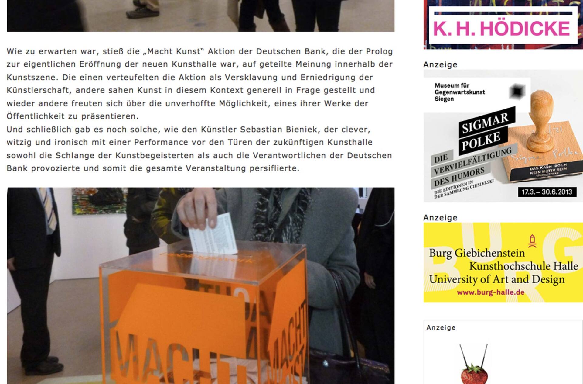 art-in-berlin, 2013 on Sebastian Bieniek's performance in front of the Deutsche Banke Kunsthalle. art-in-berlin, 2013 on Sebastian Bieniek's performance in front of the Deutsche Banke Kunsthalle.