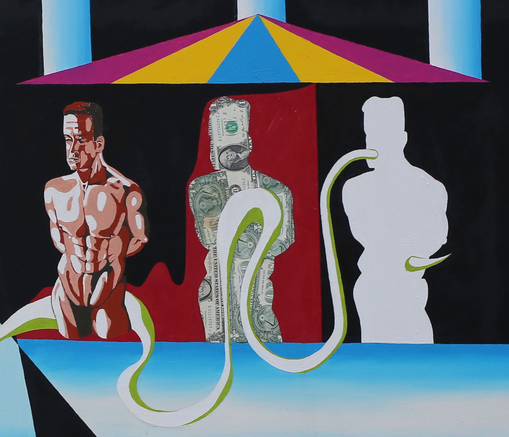 Anti-capitalism and Rambo in the temple of money, detail from the painting Anti-capitalism and Rambo in the temple of money, detail from the painting