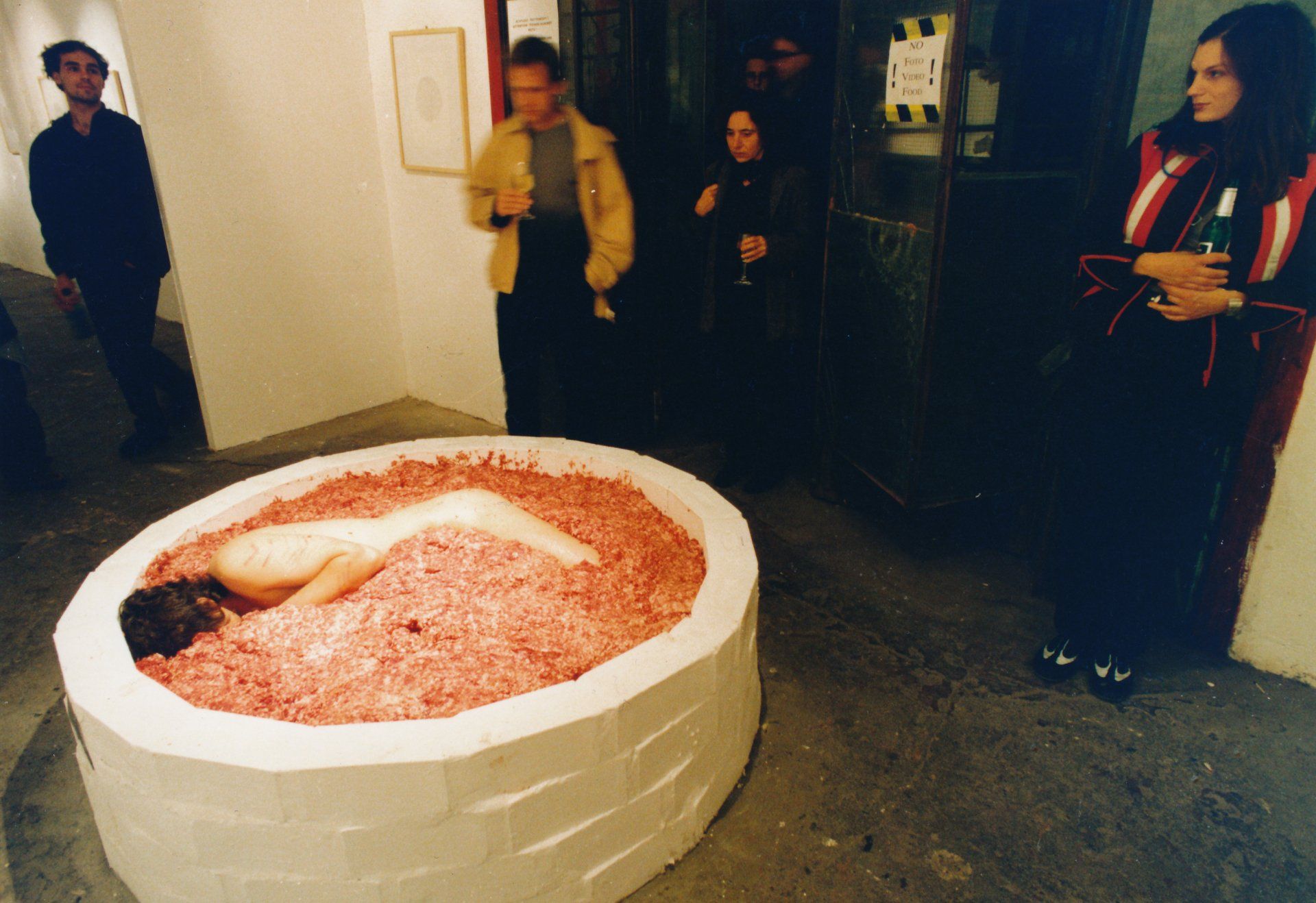 Sebastian Bieniek Performance, 1999, lying in half a ton of minced meat for three days. Kunthaus Tacheles, Berlin. Sebastian Bieniek Performance, 1999, lying in half a ton of minced meat for three days. Kunthaus Tacheles, Berlin.
