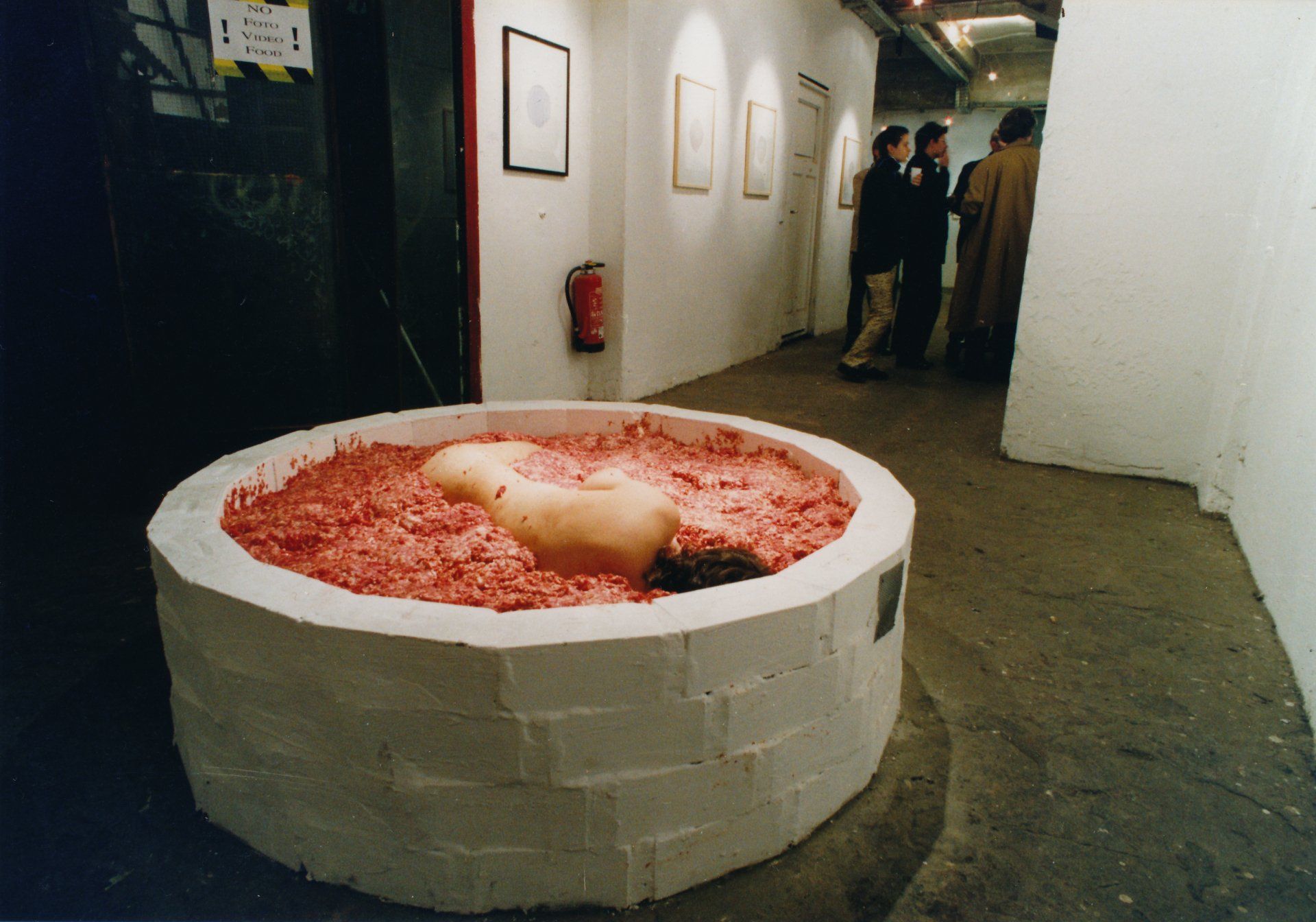 Sebastian Bieniek Performance, 1999, lying in half a ton of minced meat for three days. Kunthaus Tacheles, Berlin. Sebastian Bieniek Performance, 1999, lying in half a ton of minced meat for three days. Kunthaus Tacheles, Berlin.