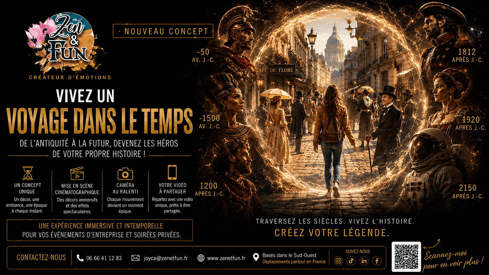 Animation immersive Voyage dans le Temps proposée par Zen & Fun pour événements d’entreprise et soir