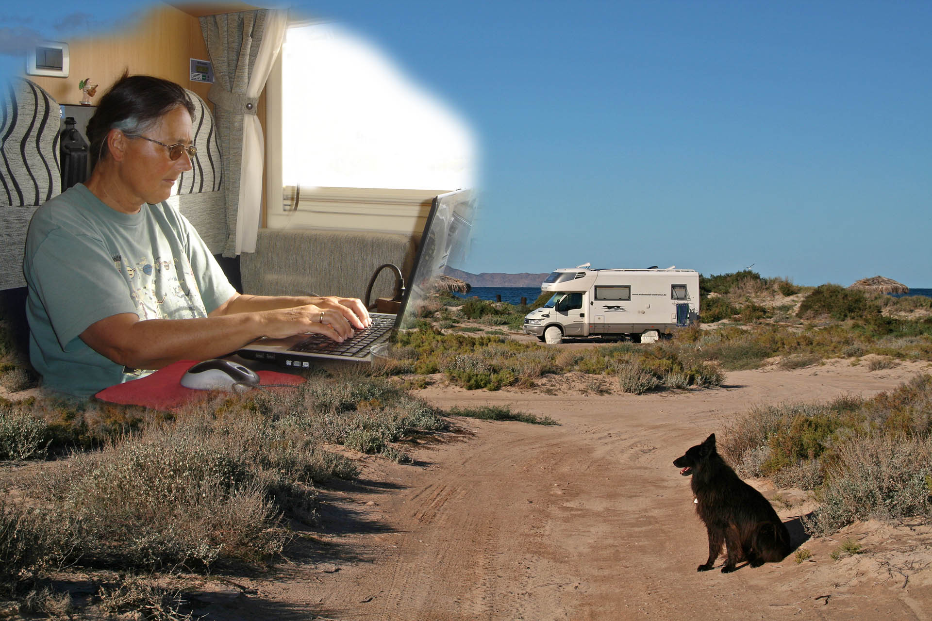 Am Playa el Tecolote, Baja California, Mexiko Buchautorin im Wohnmobil, Playa el Tecolote, Baja California