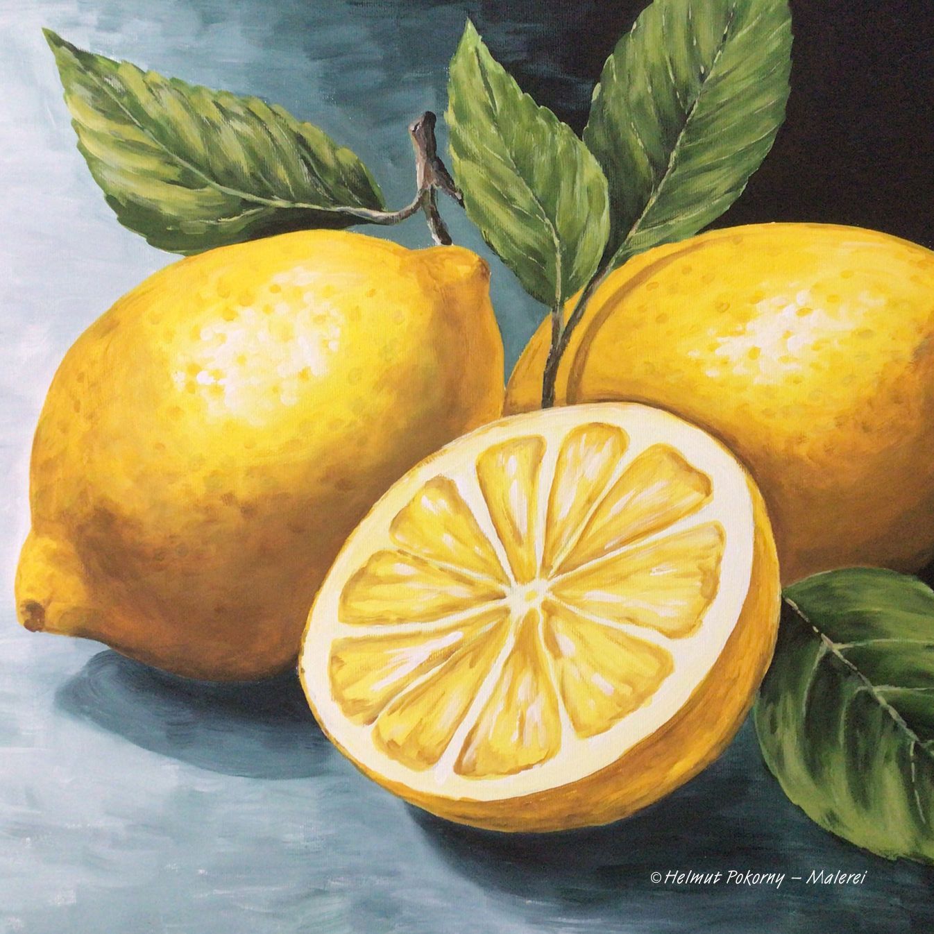 Gemälde Acrylmalerei Zitrone Sommer frisch saftig Gelb Früchte Obst Leinwand Helmut Pokorny