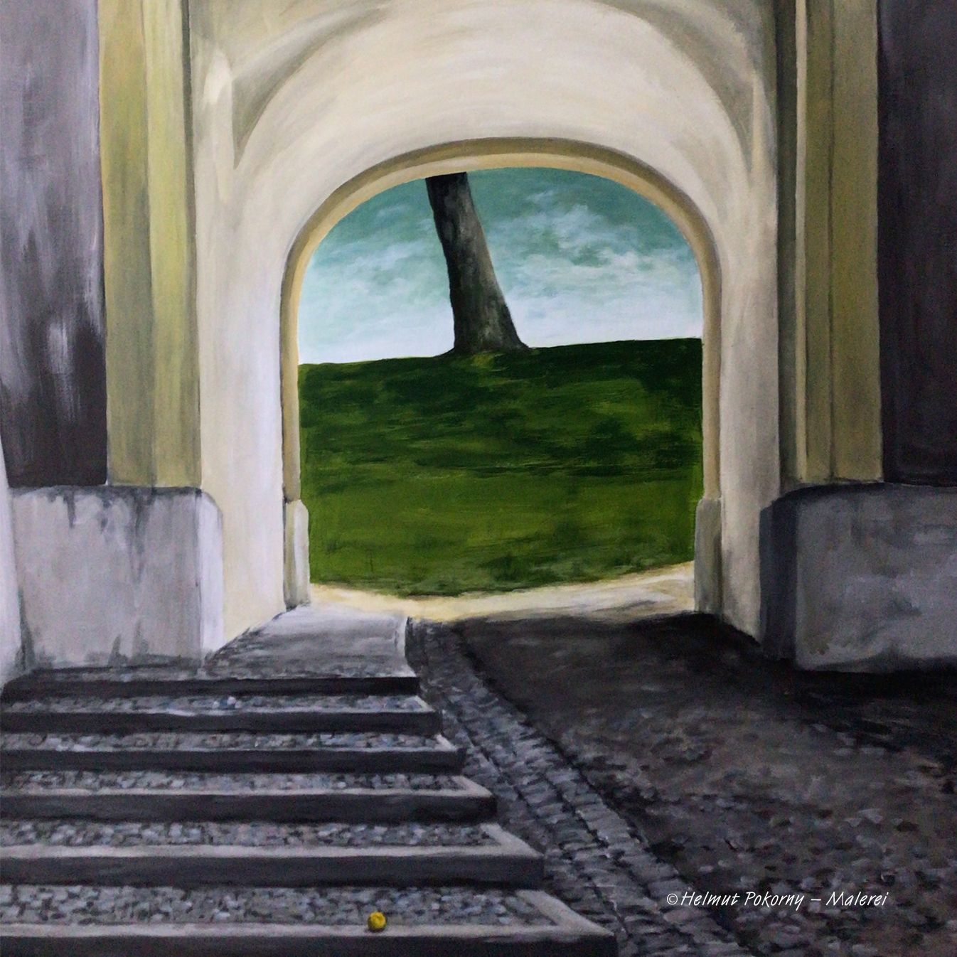 Tor Treppenaufgang Freising Dom Ausblick Glück Unendlichkeit Paradies Helmut Pokorny Malerei