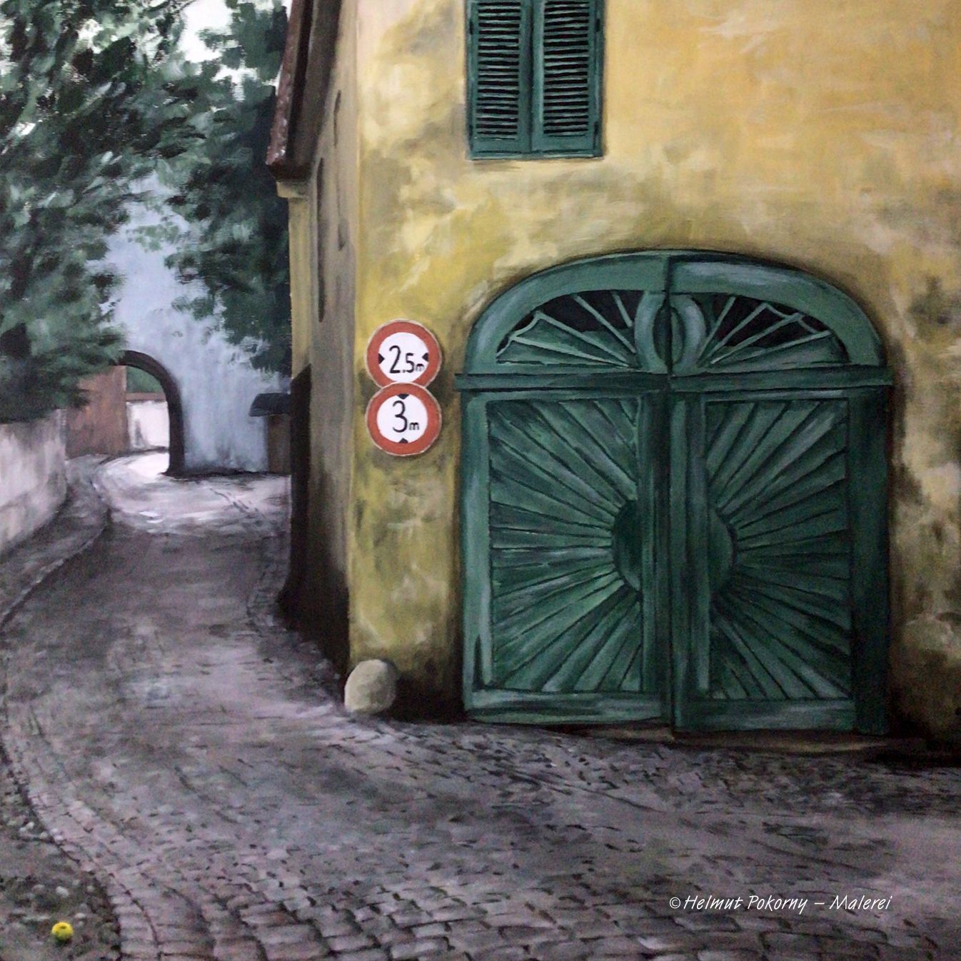 Gelbes Haus Auffahrt Domberg Freising Kornkammer Lagerhaus Bischofsresidenz Vergänglichkeit Helmut Pokorny Malerei