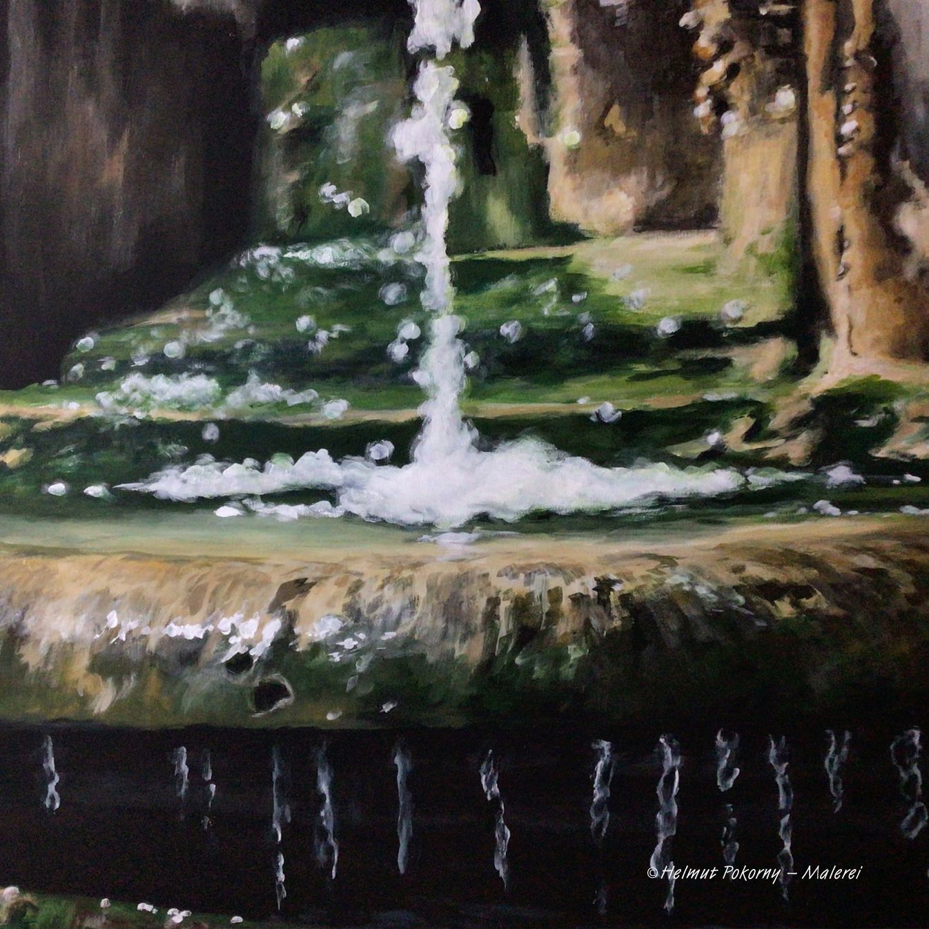 Brunnen Altes Kriegerdenkmal Moos Patina Wasser Quittenbad Gemälde Helmut Pokorny Malerei