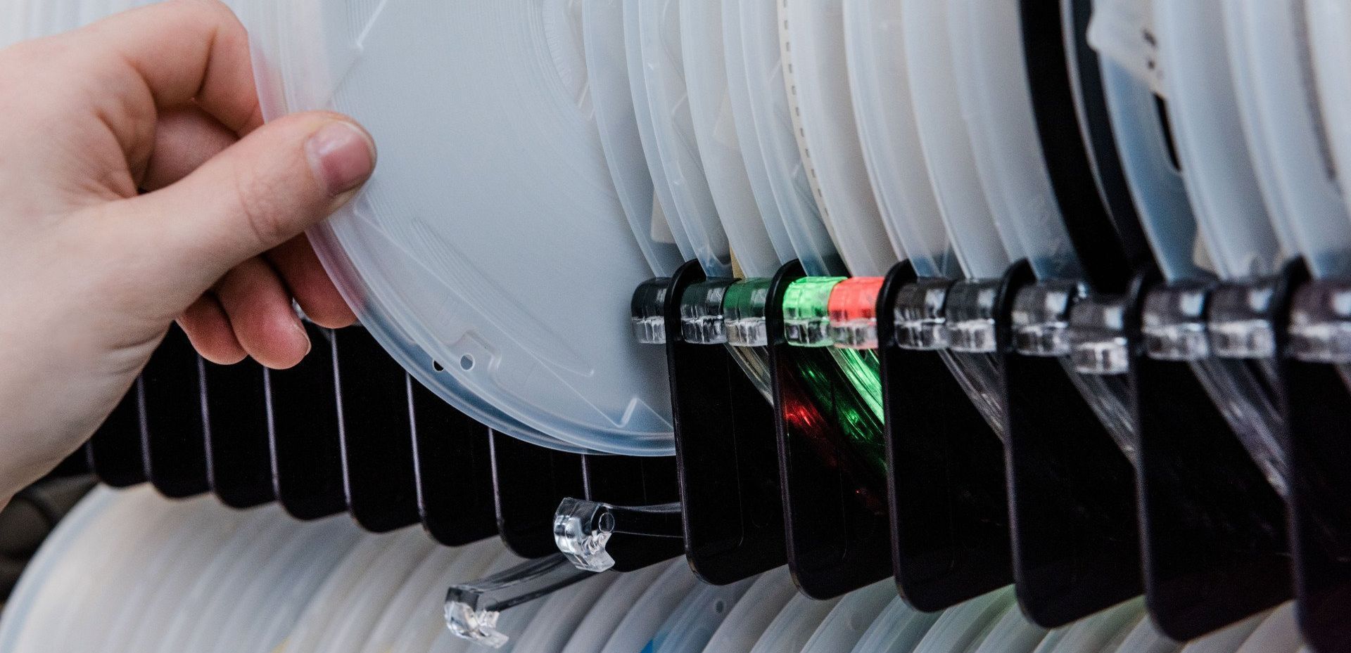 Close up: Component reel is taken from an Inovaxe smart storage solution