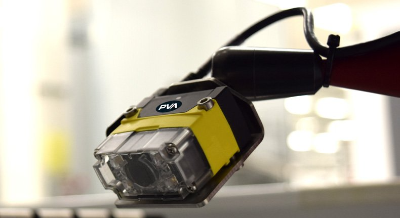 Detailansicht des Barcode-Scanners für PVA Anlagen