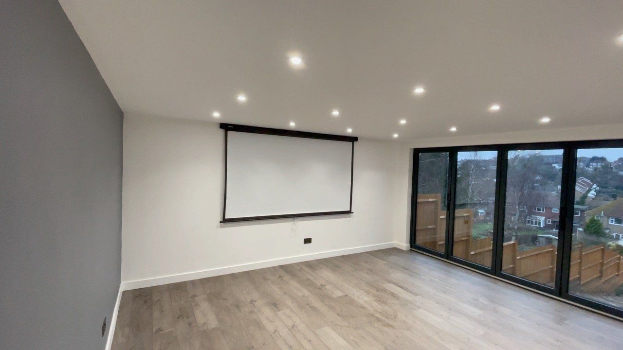 cave man room with projector