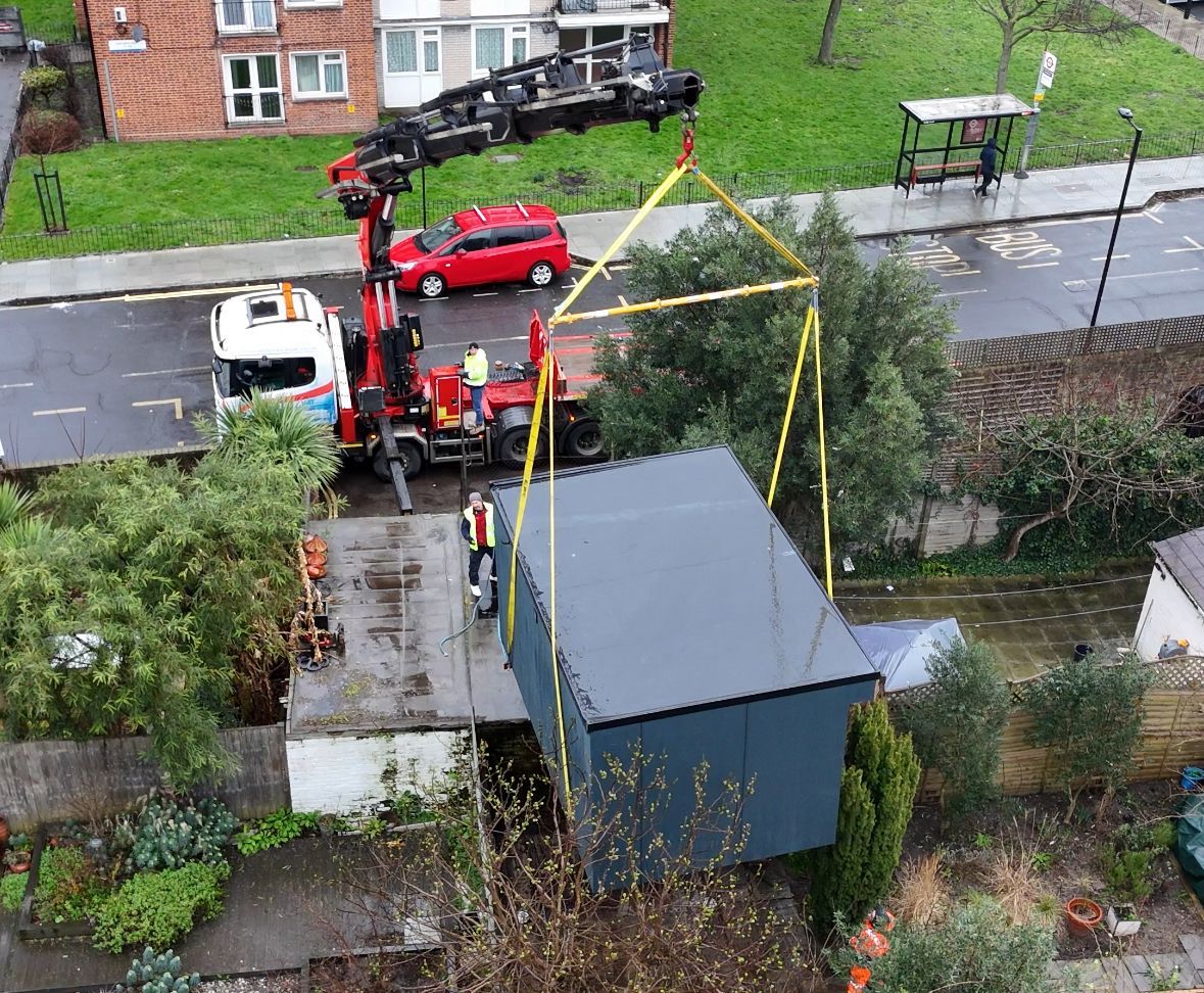 garden room craned over the house