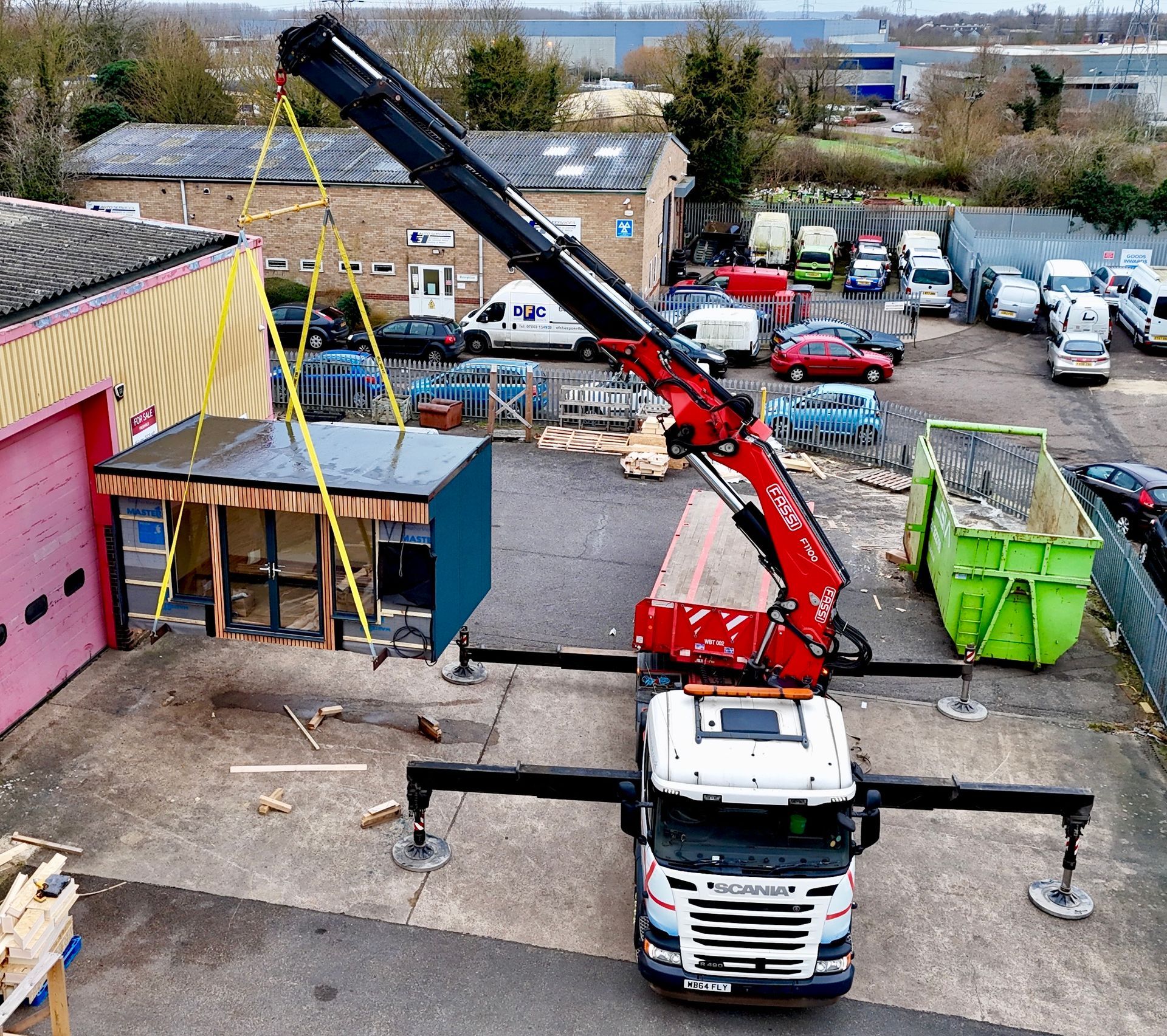 garden room craned on the back garden