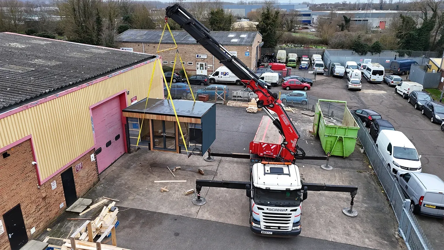 garden room lifted with crane