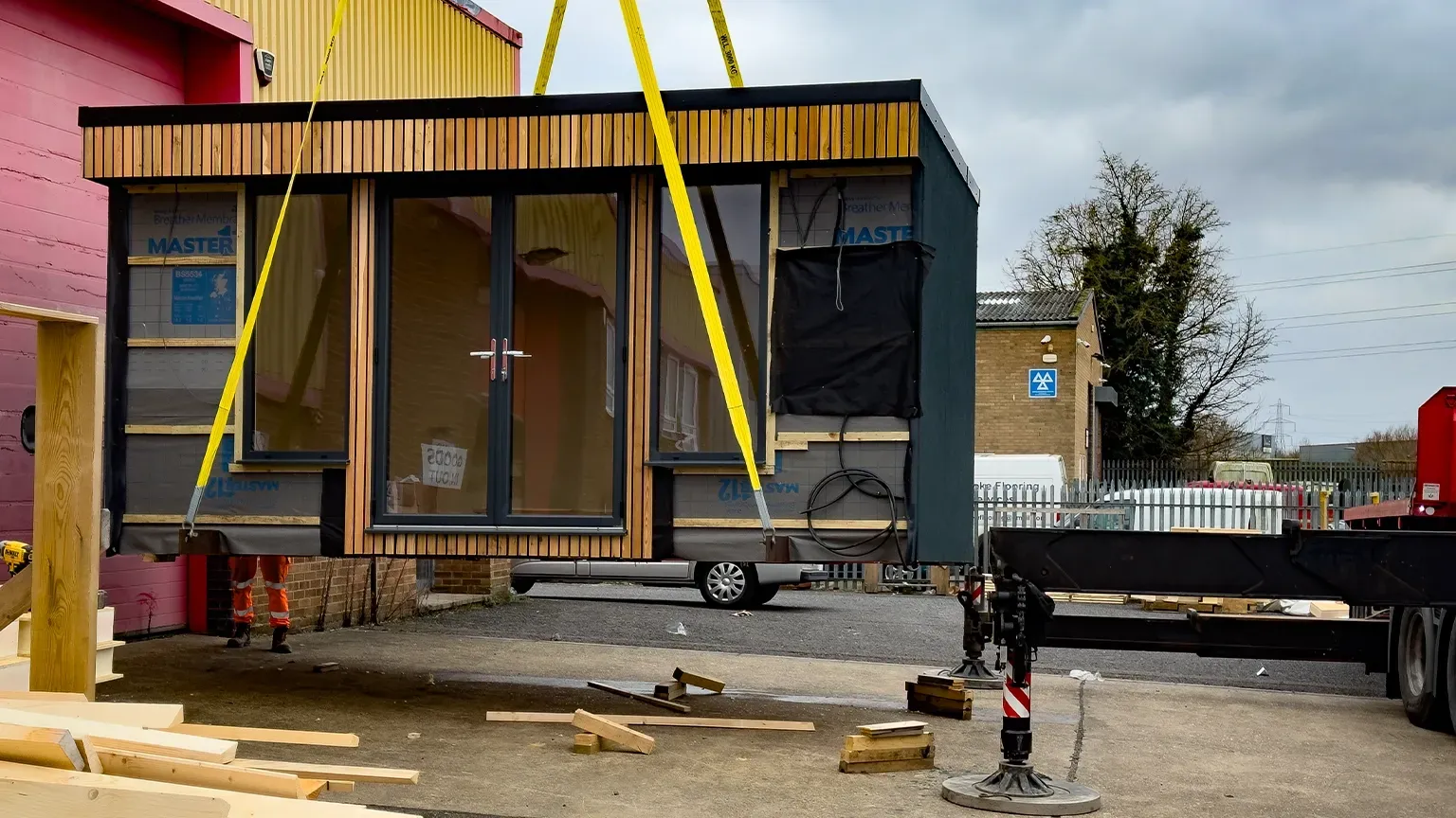 garden room lifted with crane