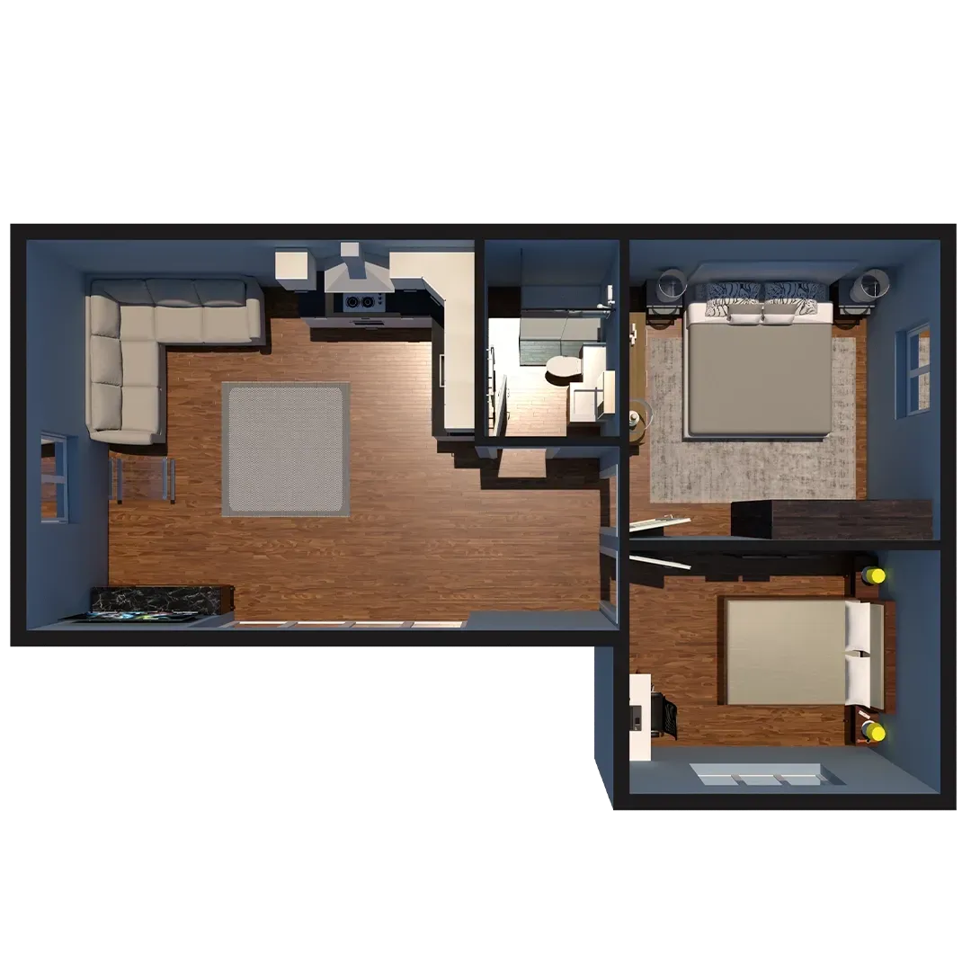 L shape granny annexe layout
