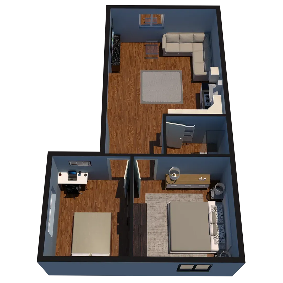 L shape granny annexe layout