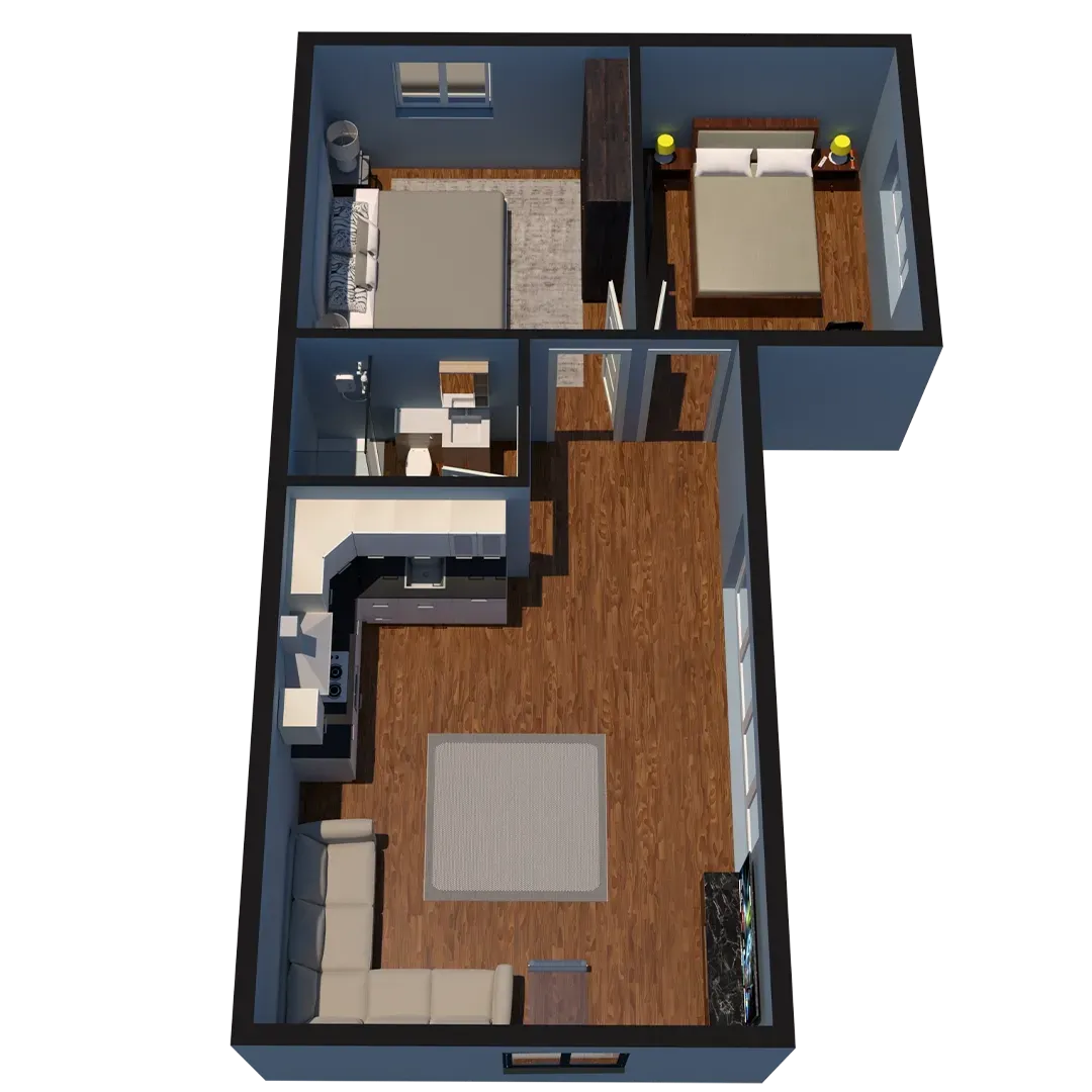 L shape granny annexe layout