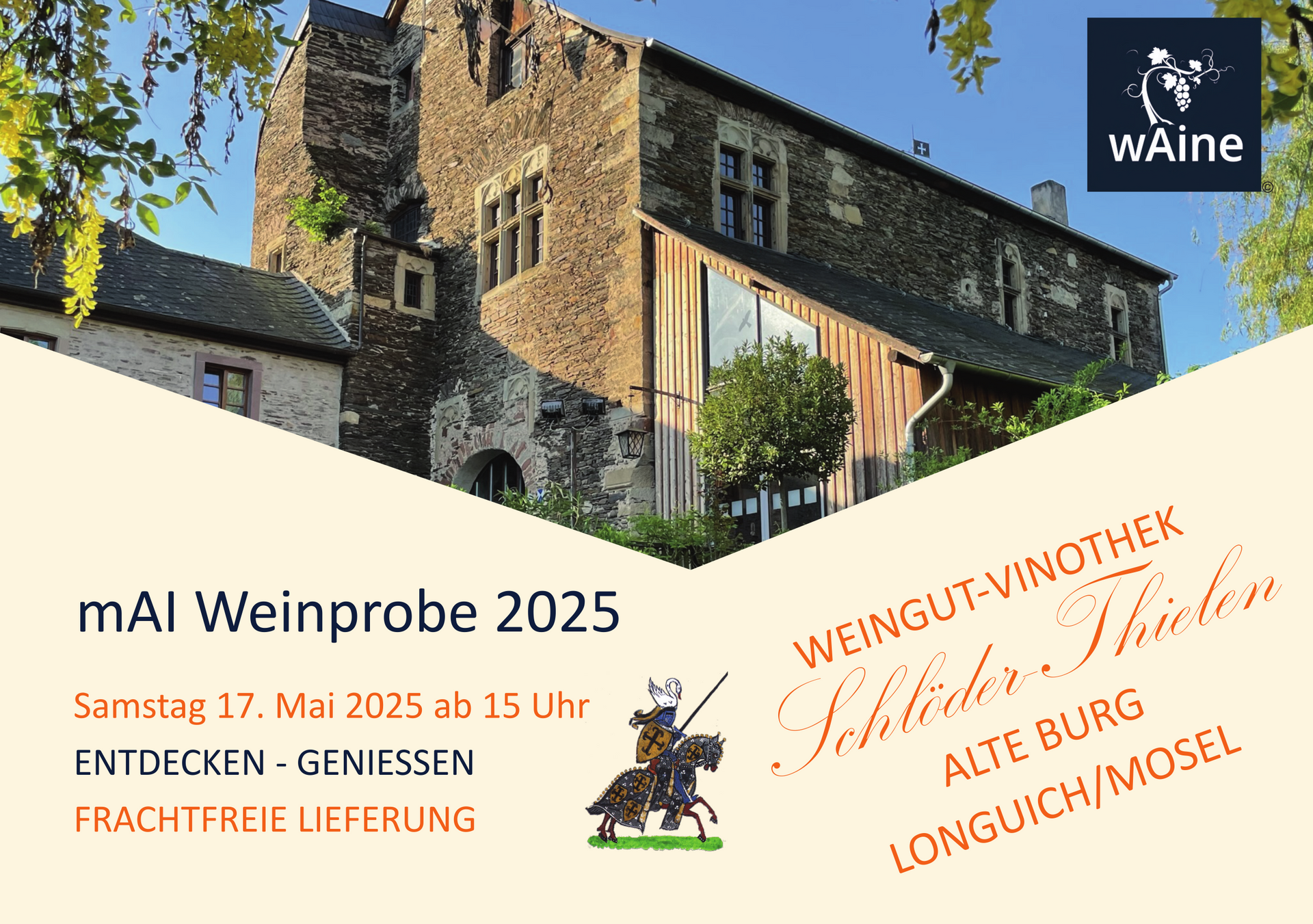 Einladung mAI Weinprobe 2025 am 17. Mai ab 15 Uhr