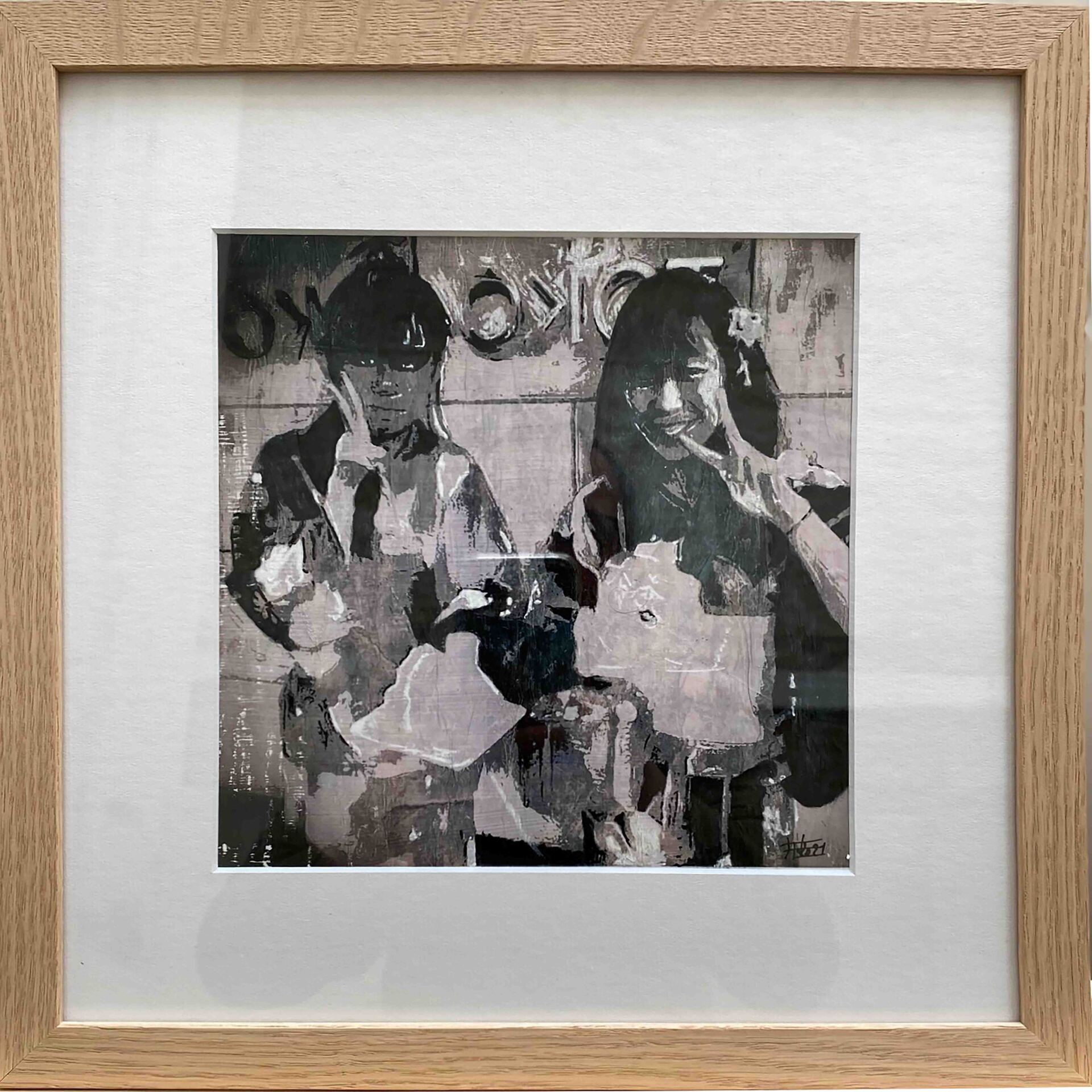 Fleurs bleues, technique  de transfert  d'images sur toile 3D retravaillé à l'encre en bichrome  40x40 cm, 2020