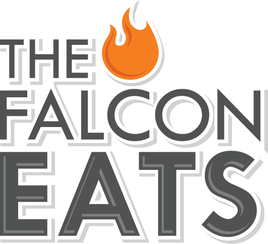 the falcon eats logo with orange flame