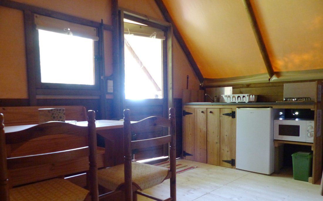 Kitchen and living area of the Tribu Lodge