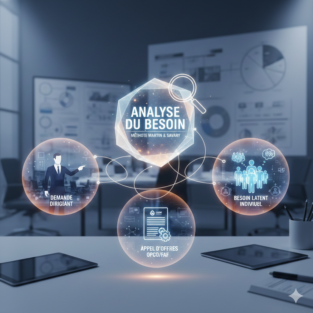 Schéma conceptuel d'ingénierie de formation présentant l'analyse du besoin