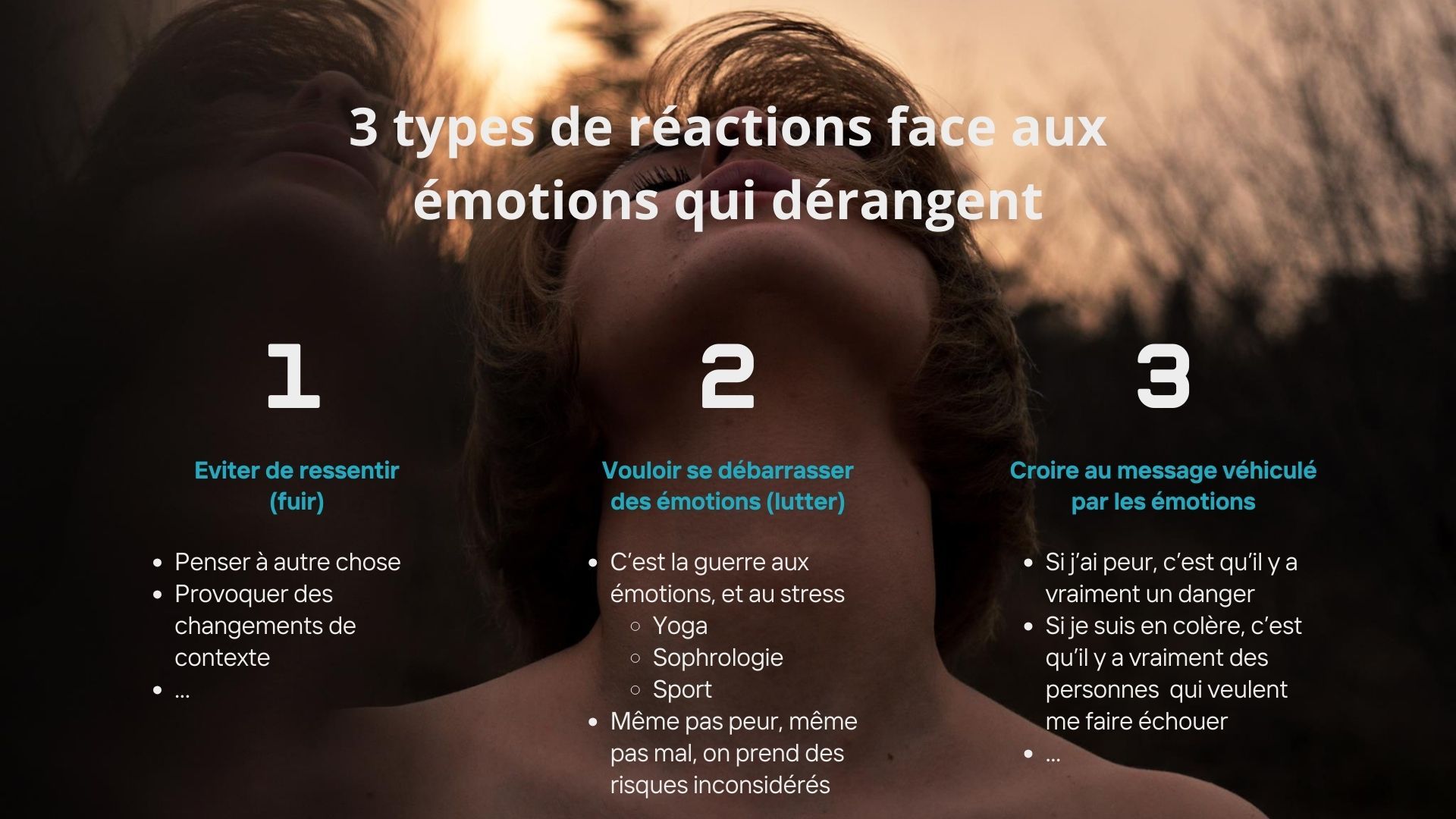 Les réactions habituelles face aux émotions négatives : fuite, lutte, ou inhibition