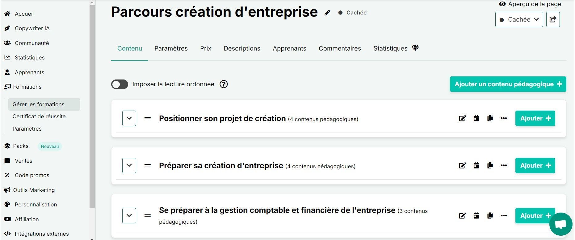 Plate-forme LMS côté administrateur et formateur