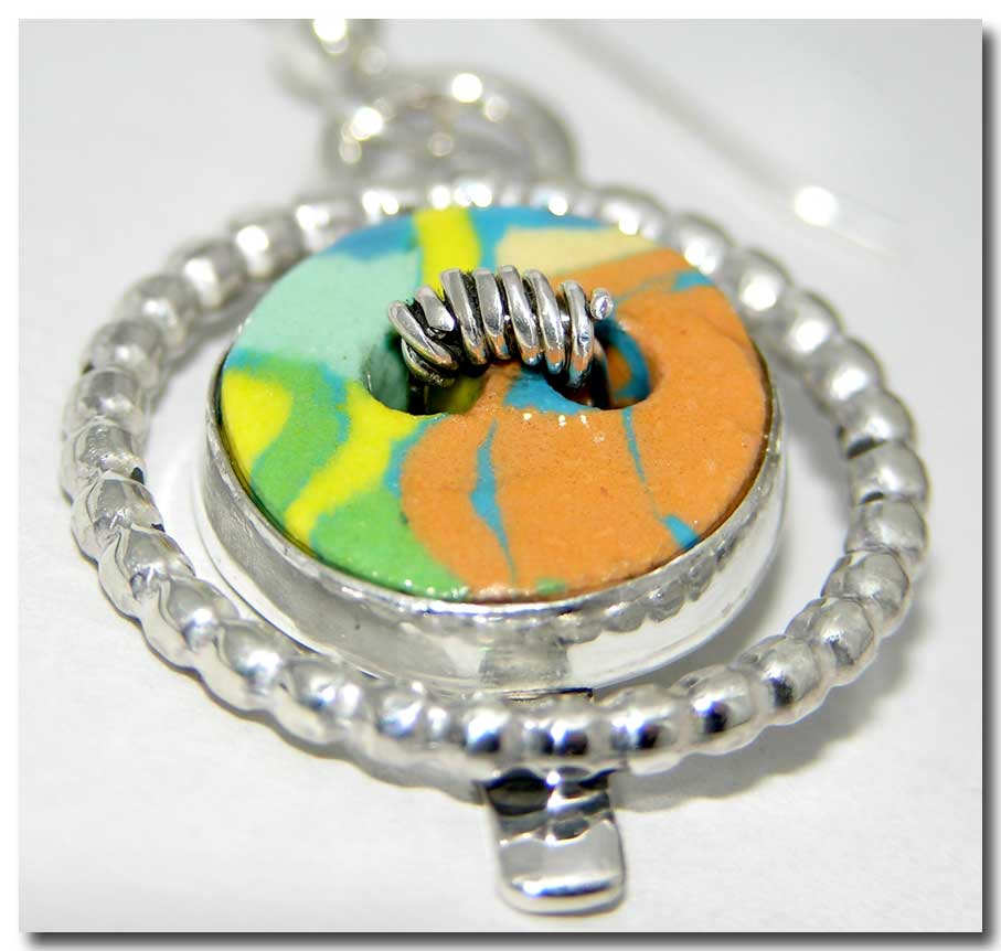 Ceramic Button and Silver Pendant