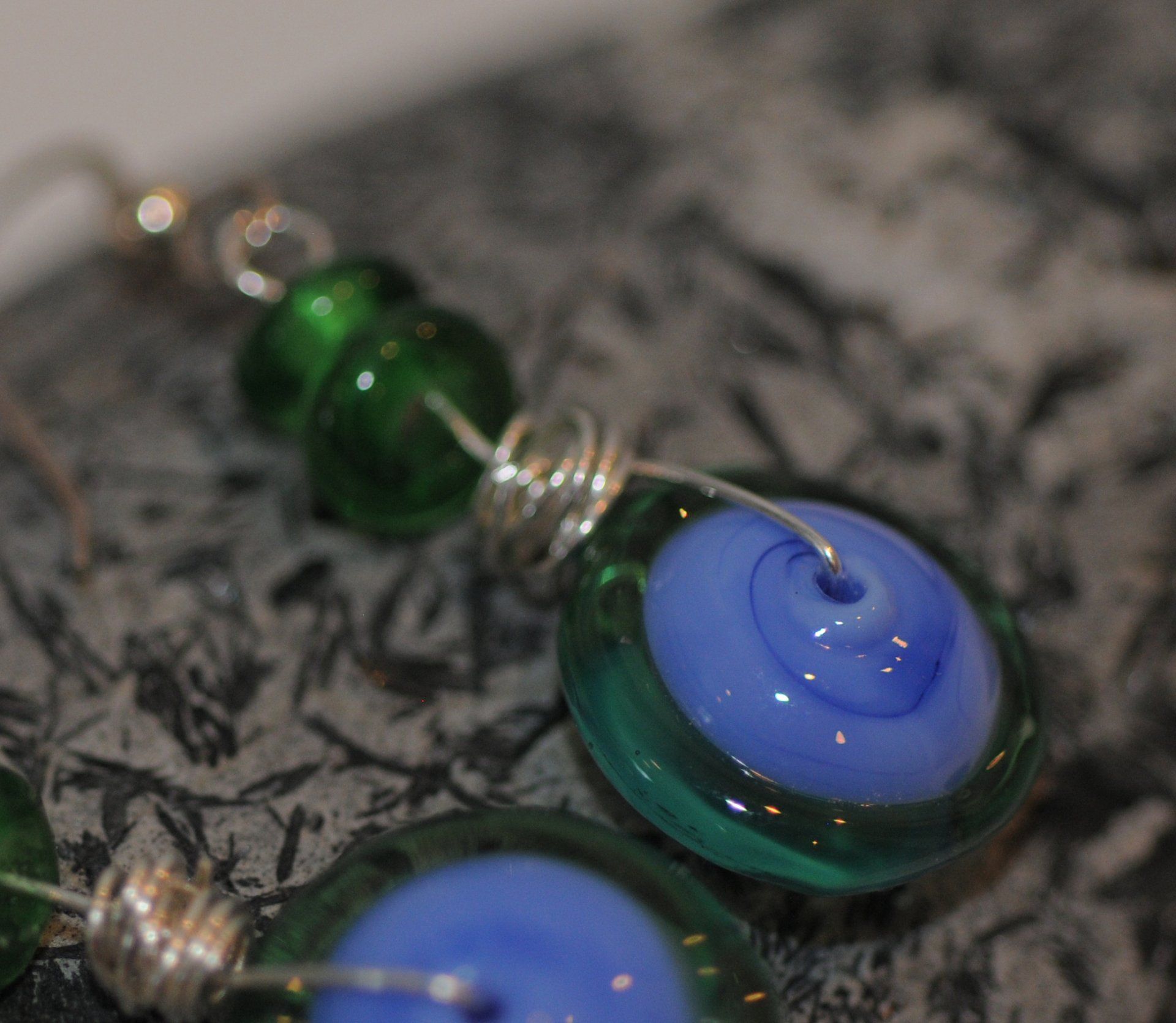 Glass Bead and Silver Earrings