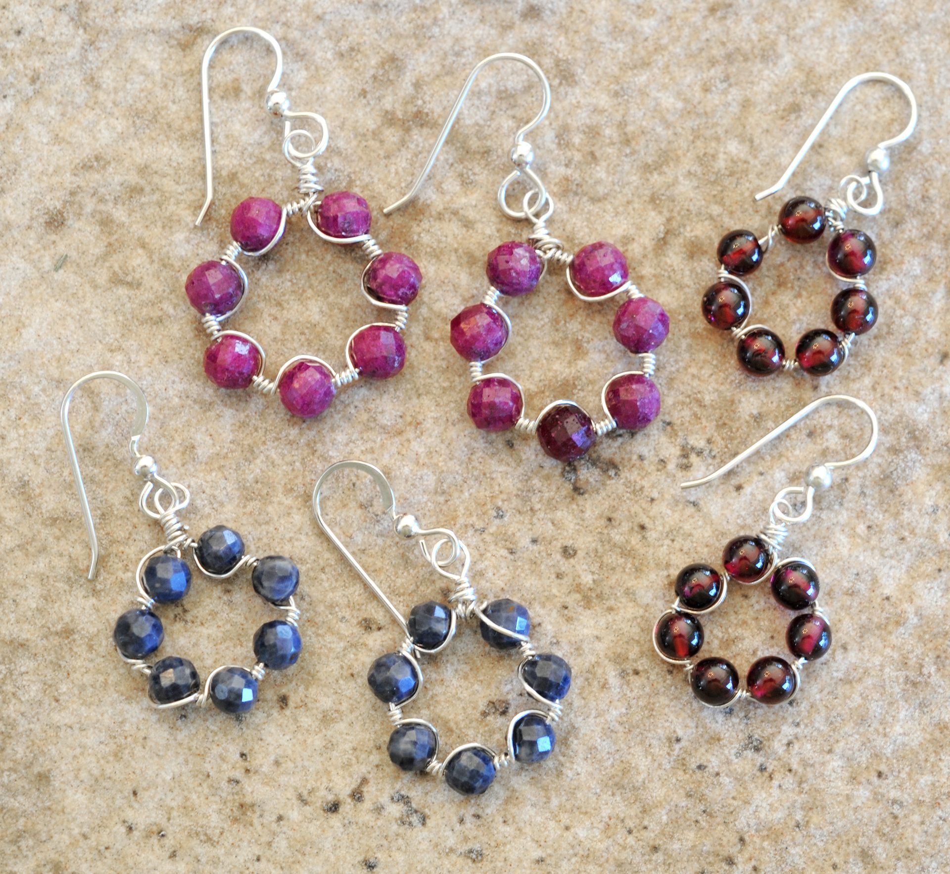 Gemstone Bead Earrings-Ruby, Sapphire and Garnet Earrings