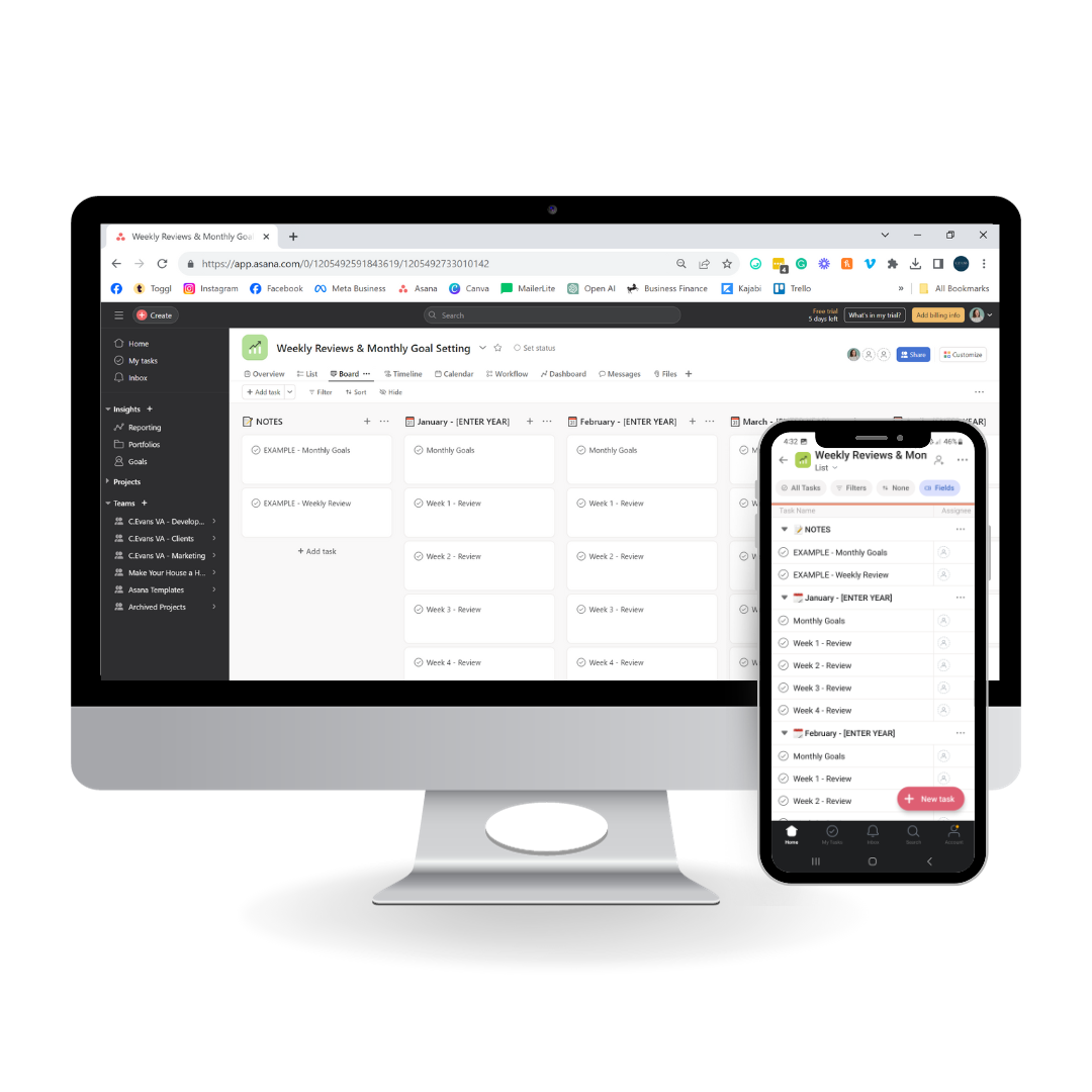 Asana Template: Weekly Review & Monthly Goal Setting