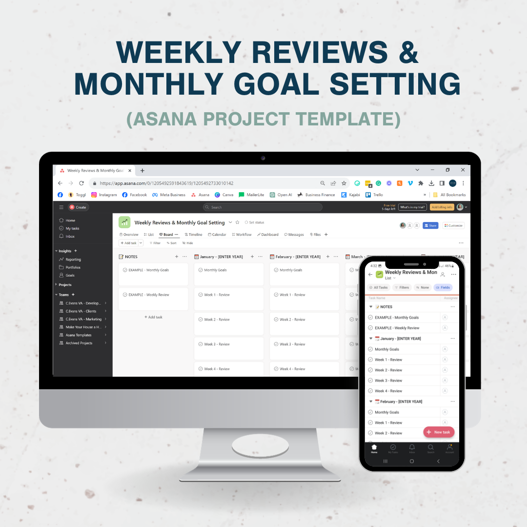 Asana Template: Weekly Reviews & Monthly Goal Setting