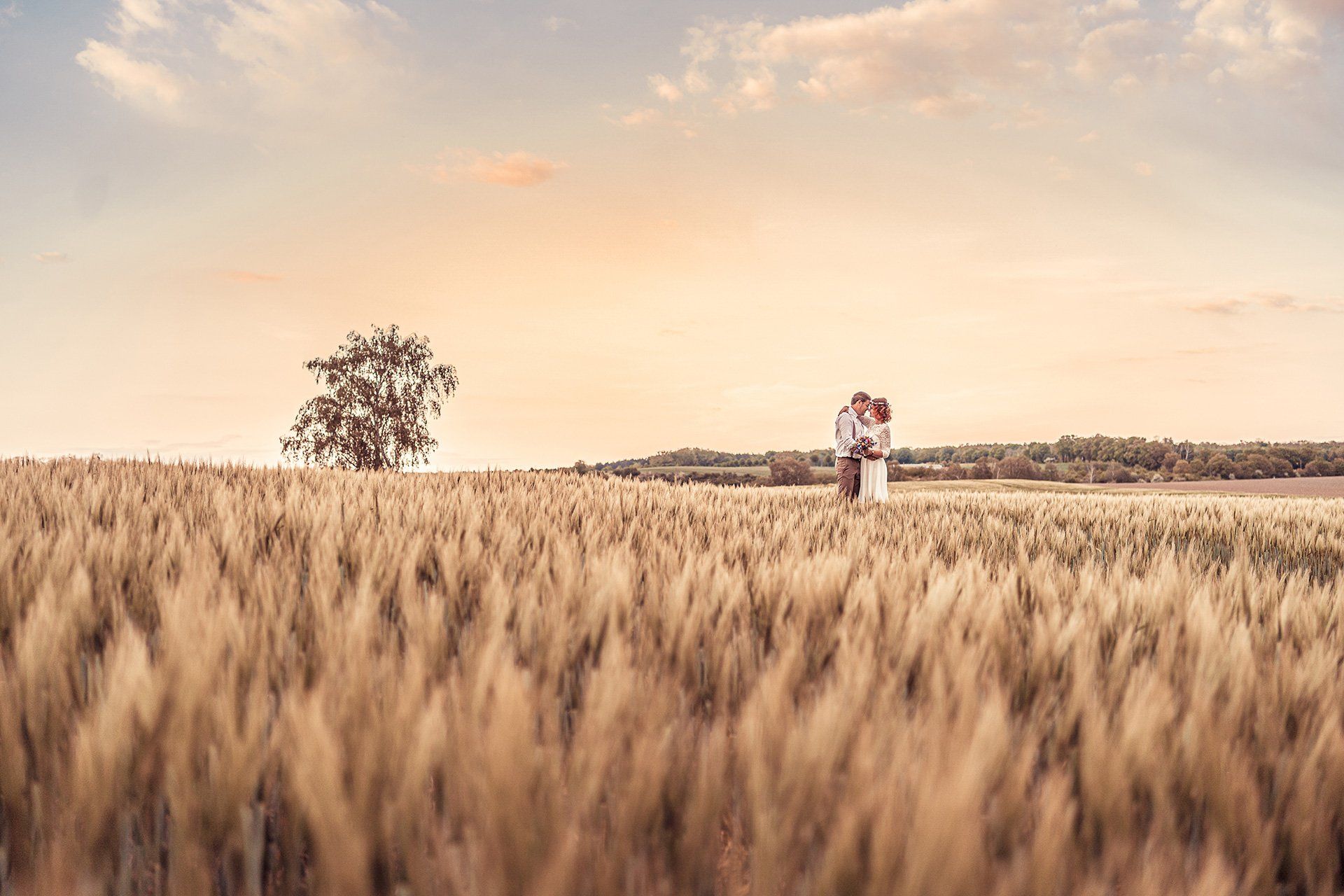 Hochzeitsfoto im Kornfeld