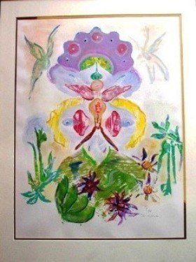 Mischtechnik u.Holzdruck auf Papier, 48cm x 65cm, 1995