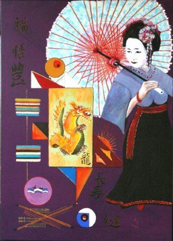 Acryl auf Leinen, 50cm x 60cm, 2014 Japan-Collage