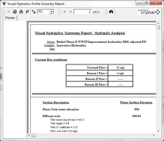 Visual Hydraulics reports sample image Visual Hydraulics software