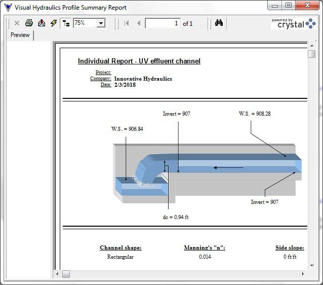 Visual Hydraulics reports sample image Visual Hydraulics software