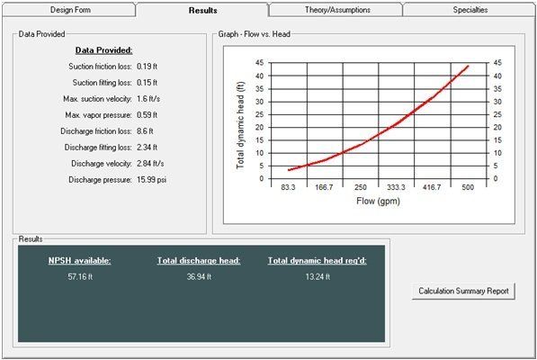 Pump analysis and hydraulics sample image Visual Water Designer software