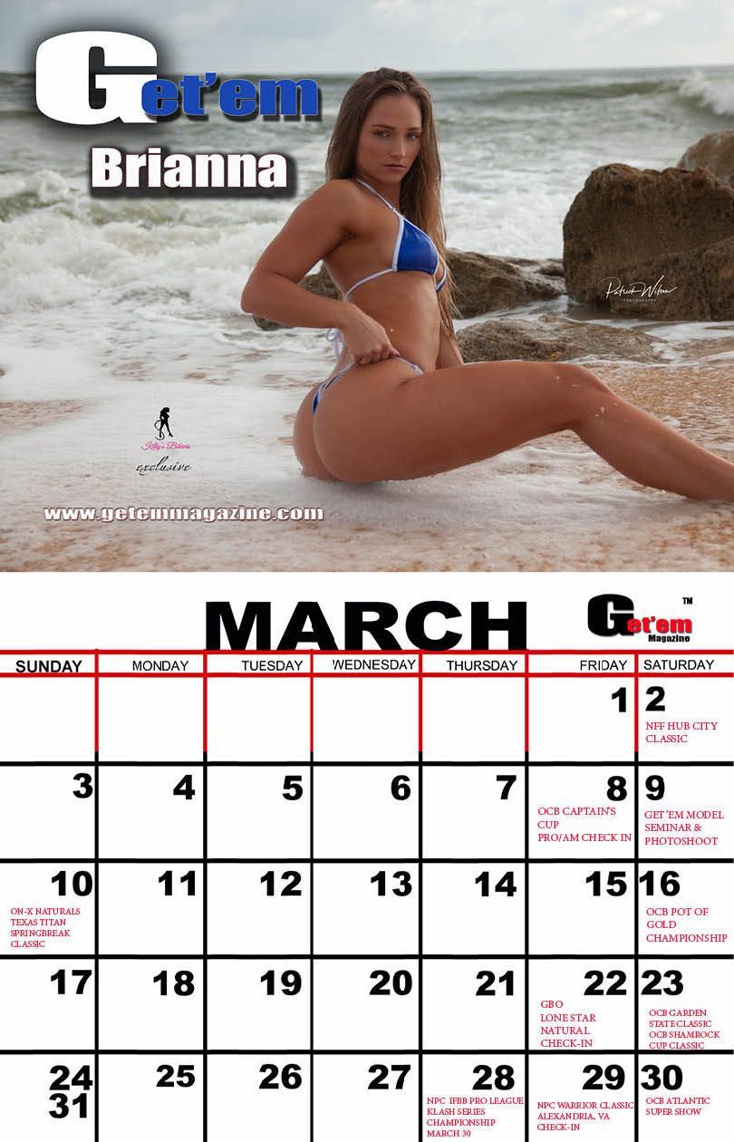 2024 Get'em Swimsuit Calendar Photos by Patrick Wilson. Bikinis by Kitty Bikinis and Posing coach by Chance Gwyen makeup by We want Jaccarra Sponsored by Dripfit and Stryker