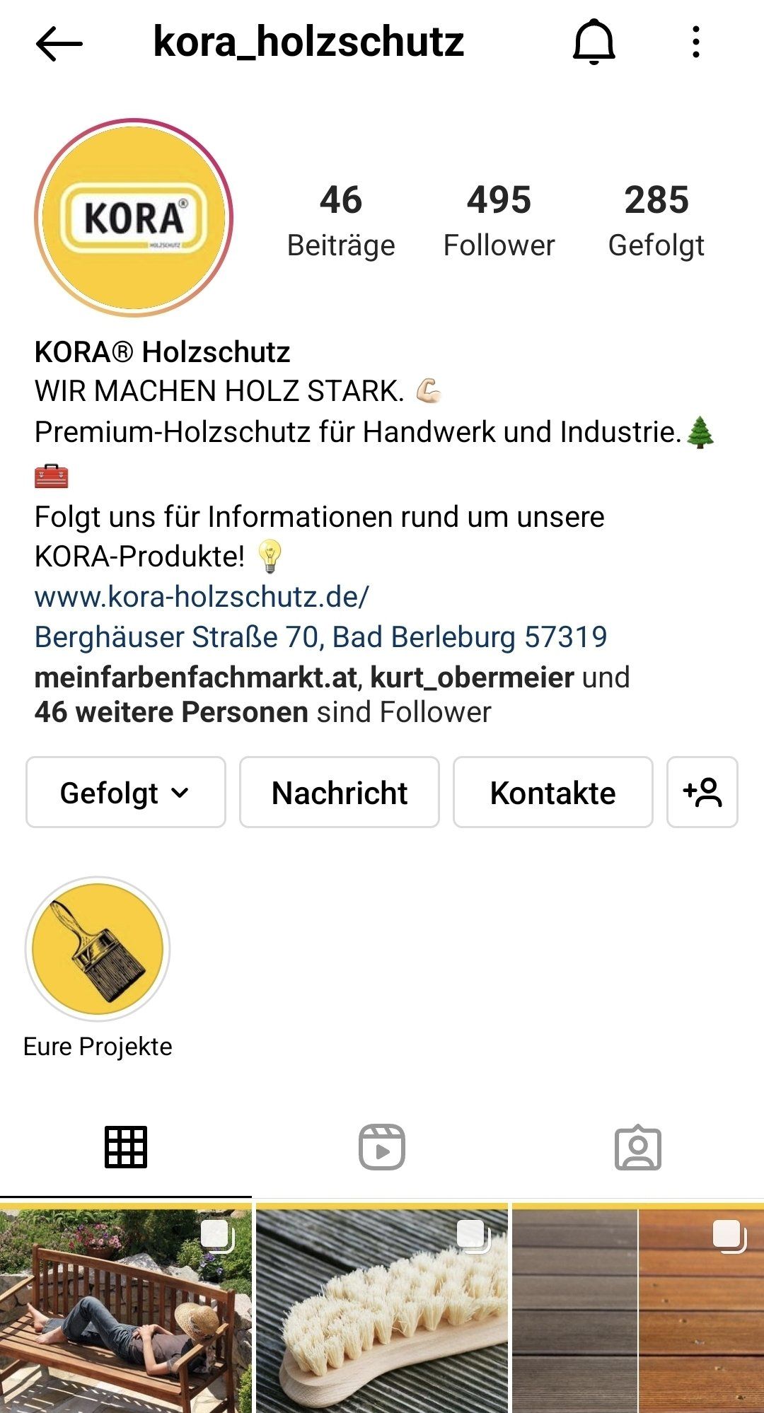 Screenshot des Instagram-Accounts der Marke KORA