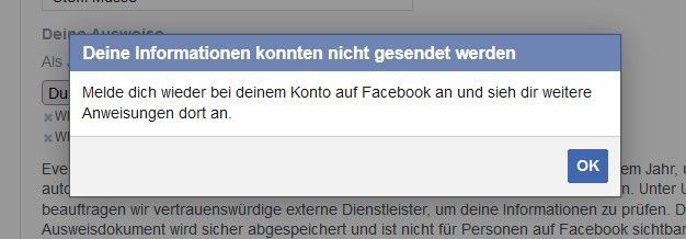 Screenshot eines Facebook-Bildschirms: Meldung