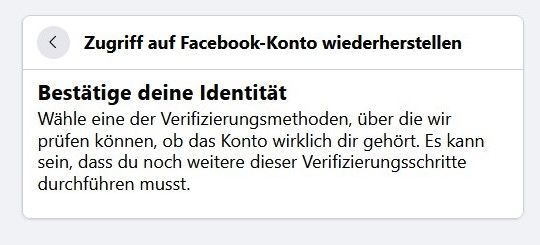 Screenshot von Facebook-Bildschirm Verizifierung nicht mehr möglich