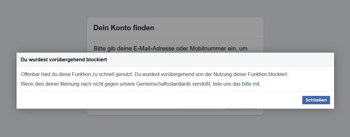 Screenshot eines Facebook-Bildschirms mit der Überschrift
