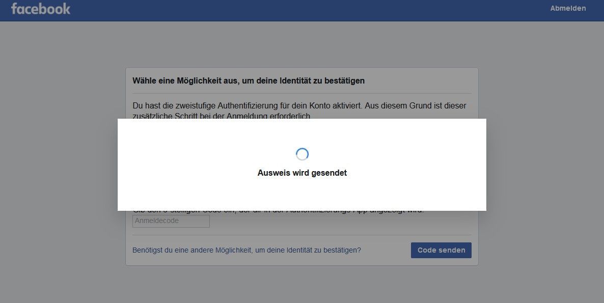 Screenshot von einem Wartebildschirm bei Facebook, auf dem steht