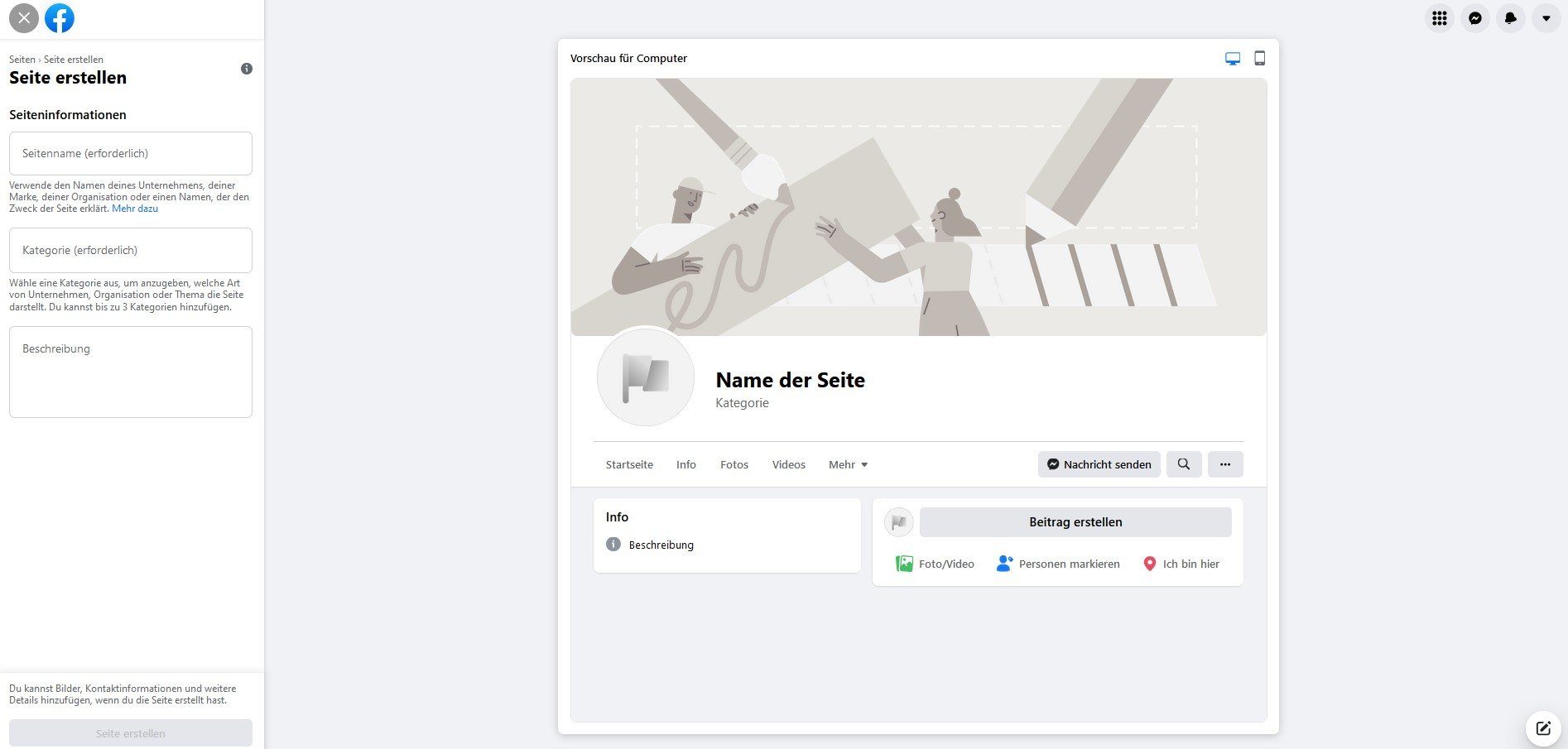 Facebook-Seite erstellen: Seitenname, Kategorie und Beschreibung