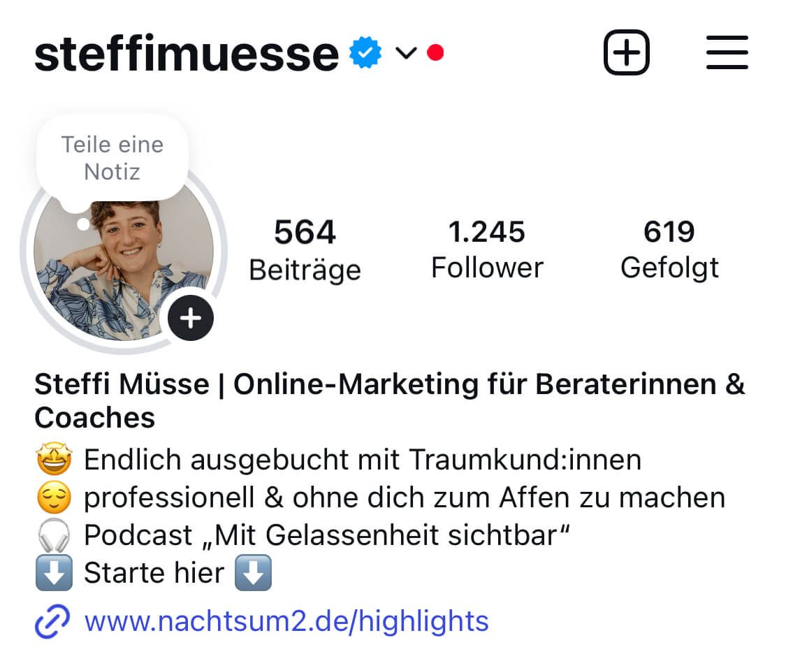 Instagram Bio Vorlagen - Beispiel für eine Instagram-Bio