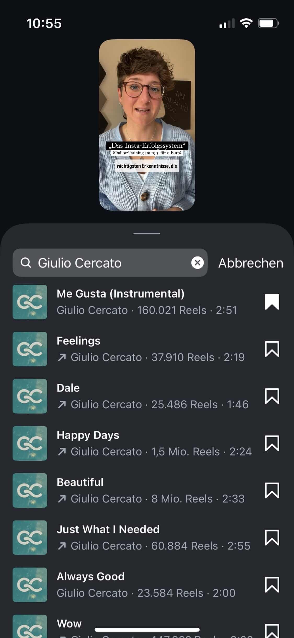Lizenzfreie Musik direkt im Musik-Sticker bei Instagram suchen.