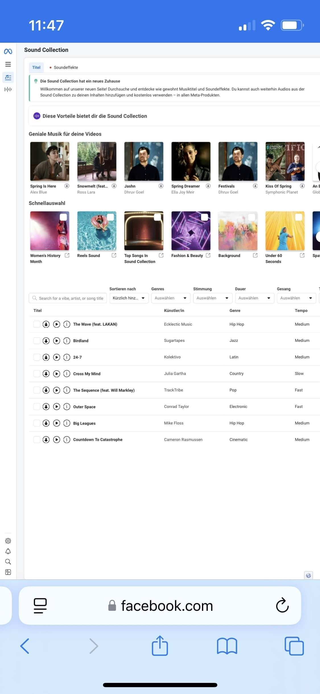 Die Meta Sound Collection ist nicht für die mobile Nutzung optimiert.